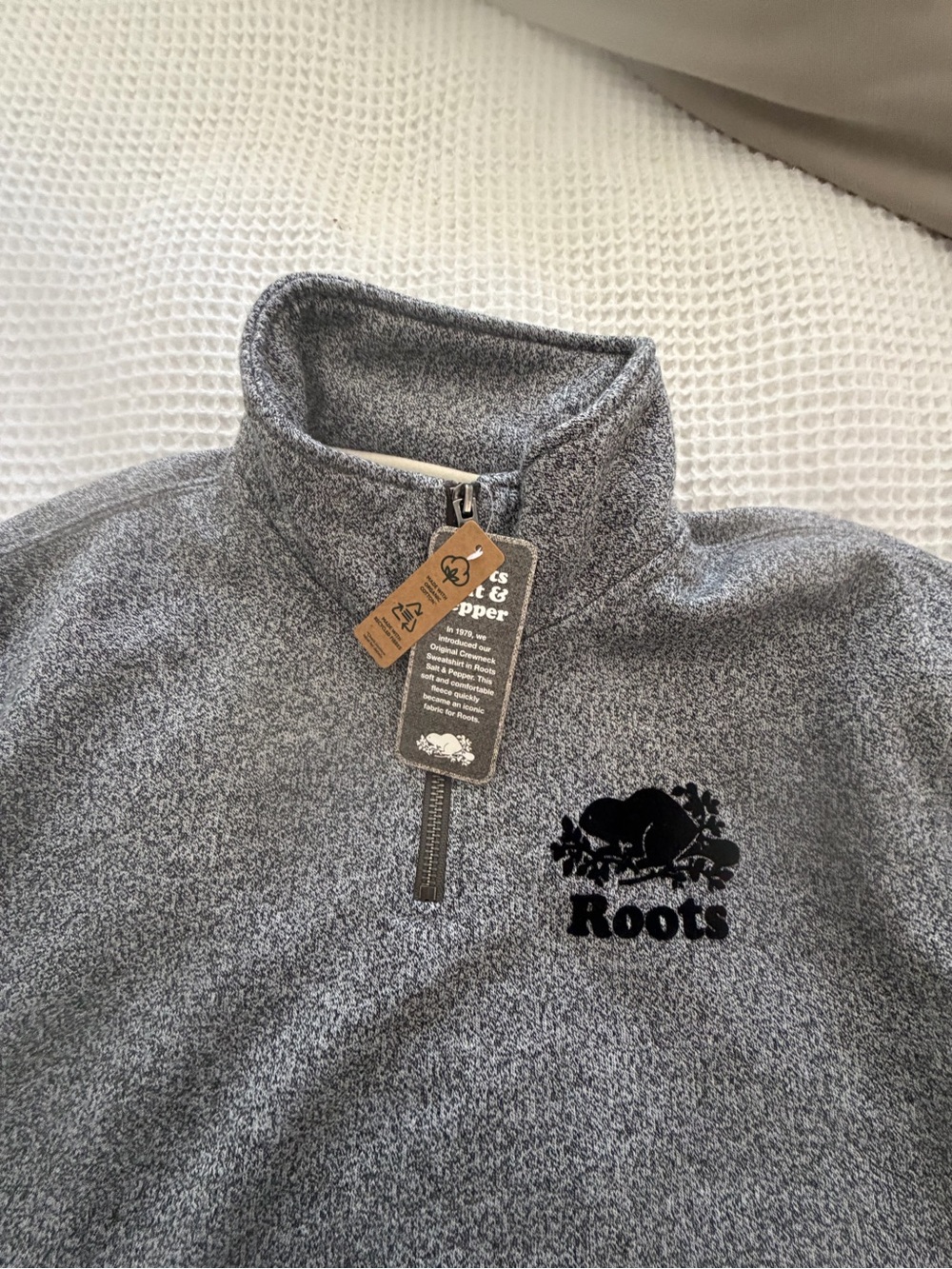 Roots Salt & Pepper Quarter-Zip Sweater - NWT